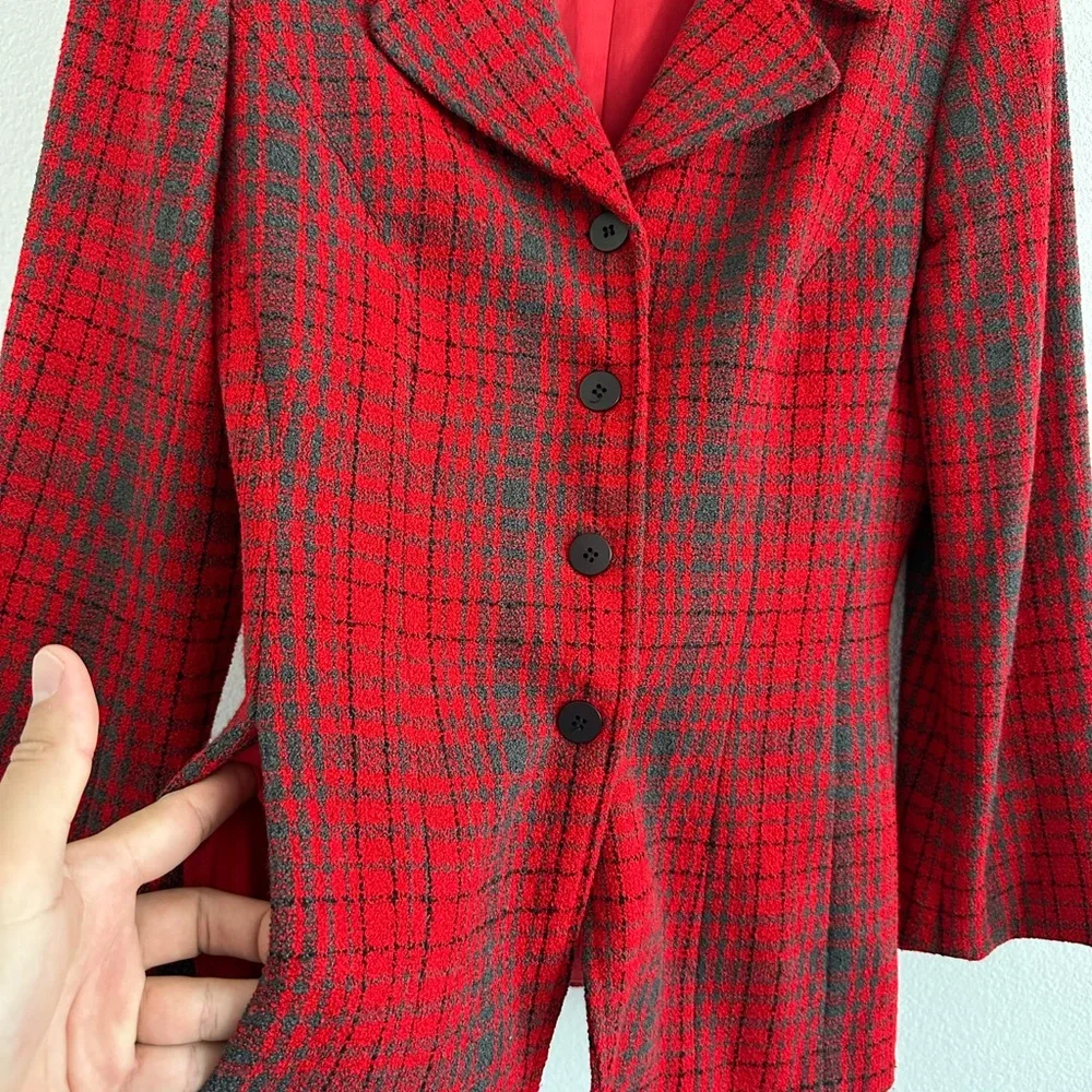 BCBG‎ Vintage Wool Blend Plaid Red Blazer Size: 8